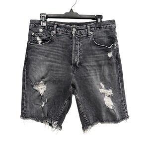 7 For All Mankind‎ Mens Distressed Denim Shorts Grey Button Fly Size 32 548